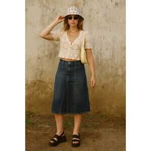 Vintage Y2K 2000s Hudson Mid-Length Denim Jean Long Skirt USA 30 Blue
